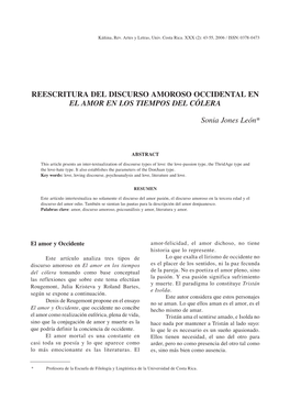 Reescritura Del Discurso Amoroso Occidental En El Amor En Los Tiempos Del Cólera