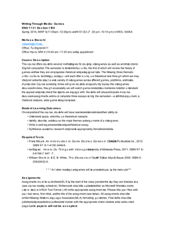 Games ENG 1131 Section 1788 Spring 2014, MWF 5 (11:45 Am -12:35 Pm) and W E1-E3 (7:20 Pm -10:10 Pm) in WEIL 0408A