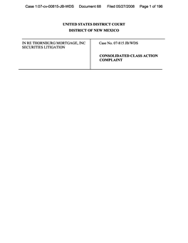 In Re: Thornburg Mortgage, Inc. Securities Litigation 07-CV-00815-Consolidated Class Action Complaint