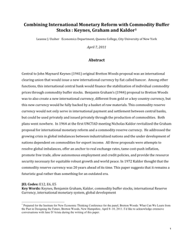 Combining International Monetary Reform with Commodity Buffer Stocks : Keynes, Graham and Kaldor1