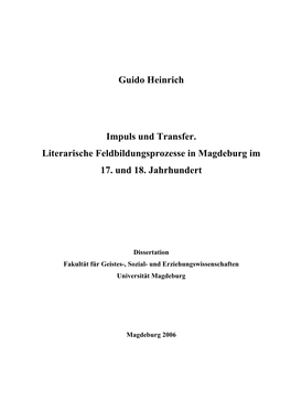 Guido Heinrich Impuls Und Transfer. Literarische Feldbildungsprozesse