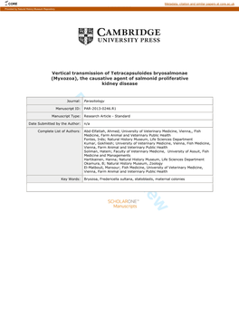 For Peer Review Journal: Parasitology