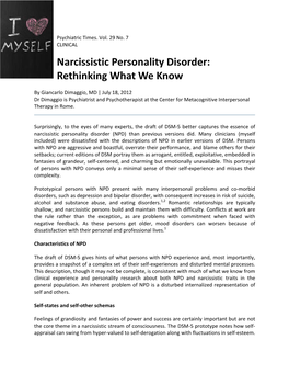 Narcissistic Personality Disorder: Rethinking What We Know