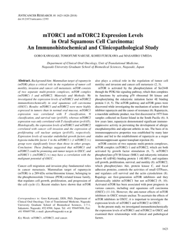 Mtorc1 and Mtorc2 Expression Levels in Oral Squamous Cell