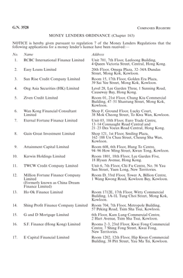 G.N. 3528 Companies Registry MONEY LENDERS ORDINANCE