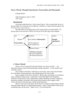 Power Chords, Thought Experiments, Transrealism and Monomyths