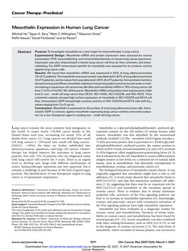 Mesothelin Expression in Human Lung Cancer Mitchell Ho,1Tapan K