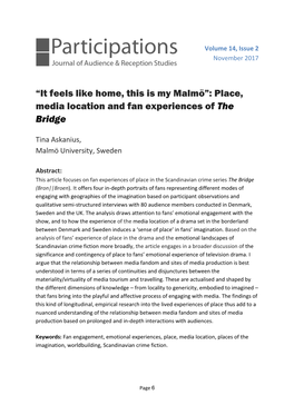 “It Feels Like Home, This Is My Malmö”: Place, Media Location and Fan Experiences of the Bridge
