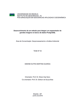 Universidade De Brasília Instituto De Geociências - Ig Pós-Graduação Em Geociências Aplicadas E Geodinâmica