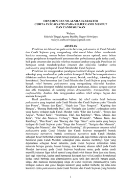 1 ORNAMEN DAN NILAI-NILAI KARAKTER CERITA PAÑCATANTRA PADA RELIEF CANDI MENDUT DAN CANDI SOJIWAN Waluyo Sekolah Tinggi Agama B