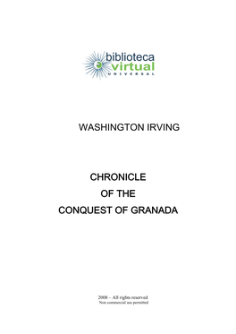 Washington Irving Chronicle of the Conquest of Granada