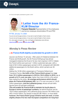 I Letter from Th KLM Director Letter from the Air France KLM Director Air