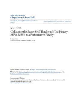 Collapsing the Secret Self: Thackeray's the History Of