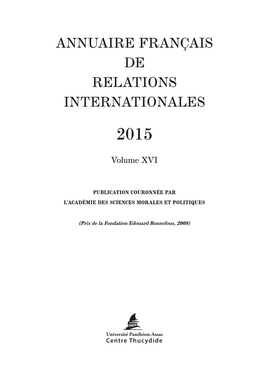Annuaire Français De Relations Internationales 2015