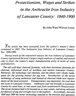 Protectionism, Wages and Strikes in the Anthracite Iron Industry of Lancaster County: 1840-1900