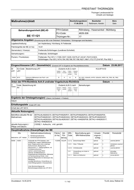 FREISTAAT THÜRINGEN Maßnahme(N)Blatt BE 17-121