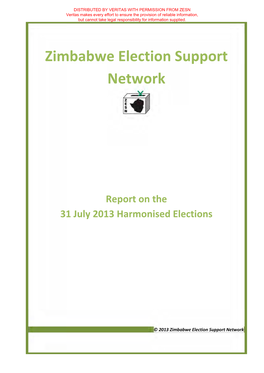 Zimbabwe Election Support Network Report on the 31 July 2013 Harmonised Elections