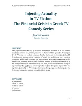 Injecting Actuality in TV Fiction: the Financial Crisis in Greek TV Comedy Series