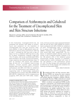 Comparison of Azithromycin and Cefadroxil for the Treatment of Uncomplicated Skin and Skin Structure Infections