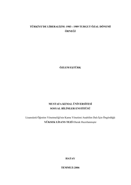 Türkiye'de Liberalizm: 1983 - 1989 Turgut Özal Dönemi Örneği