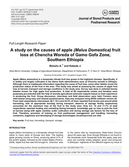 Fruit Loss at Chencha Woreda of Gamo Gofa Zone, Southern Ethiopia