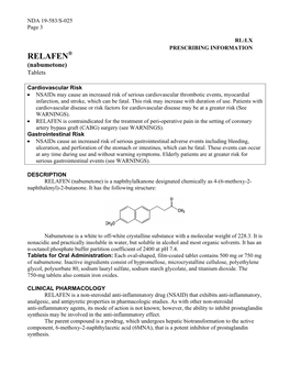 RELAFEN (Nabumetone) Is a Naphthylalkanone Designated Chemically As 4-(6-Methoxy-2- Naphthalenyl)-2-Butanone