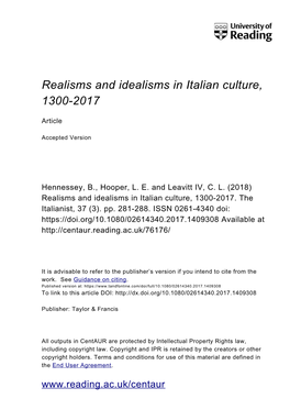 Realisms and Idealisms in Italian Culture, 1300-2017