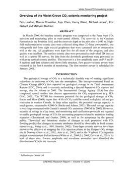 Overview of the Violet Grove CO2 Seismic Monitoring Project