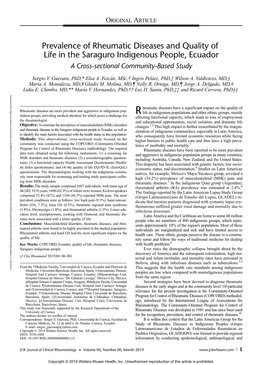 Prevalence of Rheumatic Diseases and Quality of Life in the Saraguro