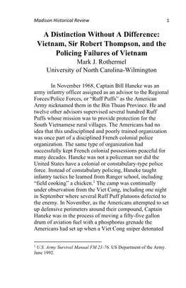 Vietnam, Sir Robert Thompson, and the Policing Failures of Vietnam Mark J