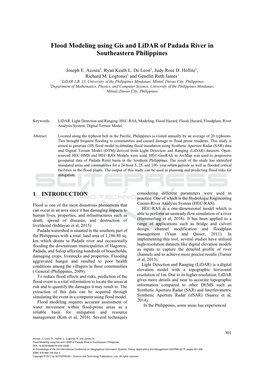 Flood Modeling Using Gis and Lidar of Padada River in Southeastern Philippines