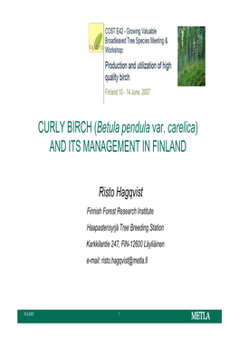 CURLY BIRCH (Betula Pendula Var. Carelica) and ITS MANAGEMENT in FINLAND