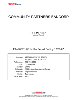 Community Partners Bancorp