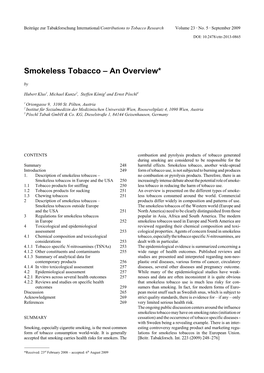 Smokeless Tobacco . an Overview