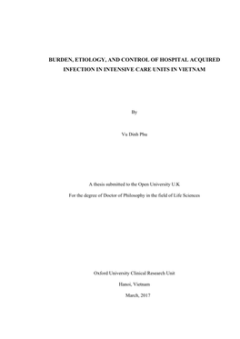 Burden, Etiology, and Control of Hospital Acquired Infection in Intensive Care Units in Vietnam