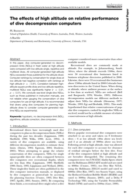 The Effects of High Altitude on Relative Performance of Dive Decompression Computers