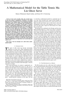 A Mathematical Model for the Table Tennis Ma Lin Ghost Serve Hameez Mohammed, Rajesh Lakhan, and Donna M