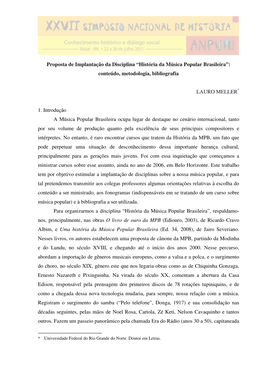 História Da Música Popular Brasileira”: Conteúdo, Metodologia, Bibliografia