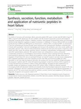 Synthesis, Secretion, Function, Metabolism and Application of Natriuretic Peptides in Heart Failure Shihui Fu1,2†, Ping Ping3†, Fengqi Wang2 and Leiming Luo1*