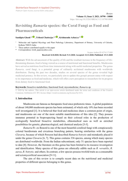 Revisiting Ramaria Species: the Coral Fungi As Food and Pharmaceuticals