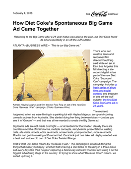 How Diet Coke's Spontaneous Big Game Ad Came Together