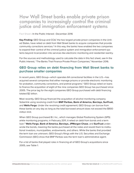 How Wall Street Banks Enable Private Prison Companies to Increasingly Control the Criminal Justice and Immigration Enforcement Systems