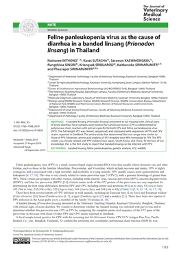 Feline Panleukopenia Virus As the Cause of Diarrhea in a Banded Linsang (Prionodon Linsang) in Thailand