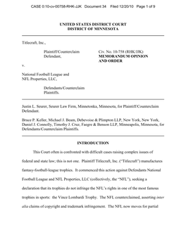 Titlecraft, Inc. V. National Football League, NFL Properties