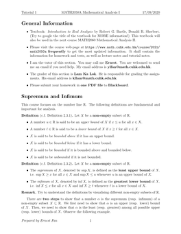 Tutorial 1 (Supremum, Infimum and The