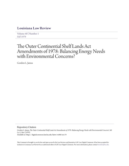 The Outer Continential Shelf Lands Act Amendments of 1978: Balancing Energy Needs with Environmental Concerns? Gordon L