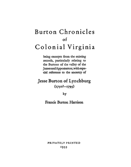 Burton Chronicles Colonial Virginia