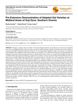 Pre Extension Demonstration of Adapted Oat Varieties at Midland Areas of Guji Zone, Southern Oromia