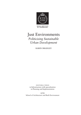 Just Environments Politicising Sustainable Urban Development