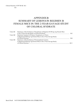 Summary of Lesions in Regimen B Female Mice in the 2-Year Gavage Study of Chloral Hydrate